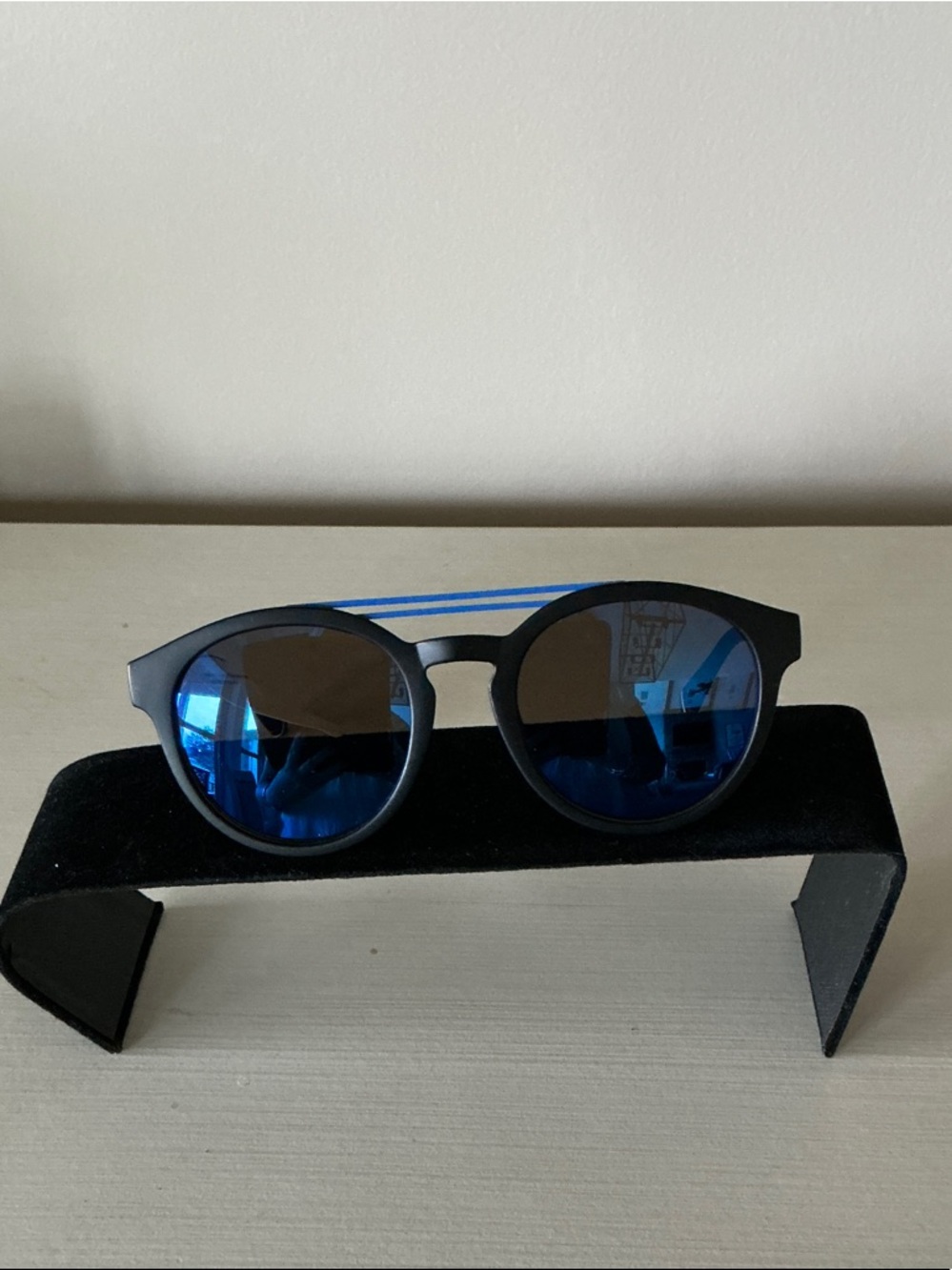 Authentic, Fila Men's Black Frame Sunglasses with Blue Mirrored Lenses